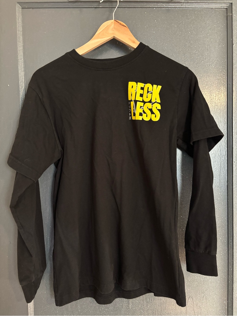 Young & Reckless Black Long Sleeve Tee with Yellow Chest Graphic